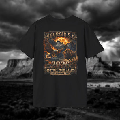 86th Anniversary Sturgis S.D. 2026 Motorcycle Rally T-Shirt - Mount Rushmore Heritage Edition