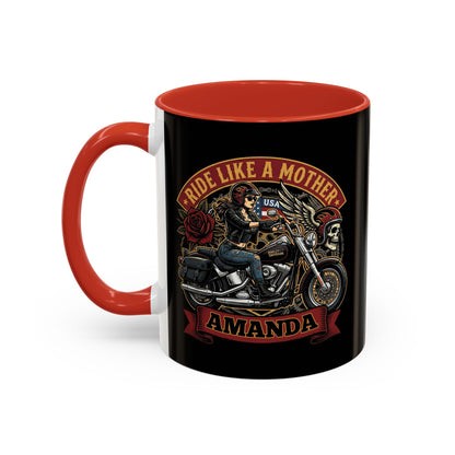Personalized Biker Mom Mug, Custom Name Motorcycle Coffee Cup, Ride Like a Mother Accent Mug, Mothers Day Gift for Her