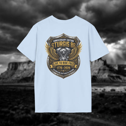 Sturgis 86 Anniversary Motorcycle T-Shirt — "Live to Ride Free"