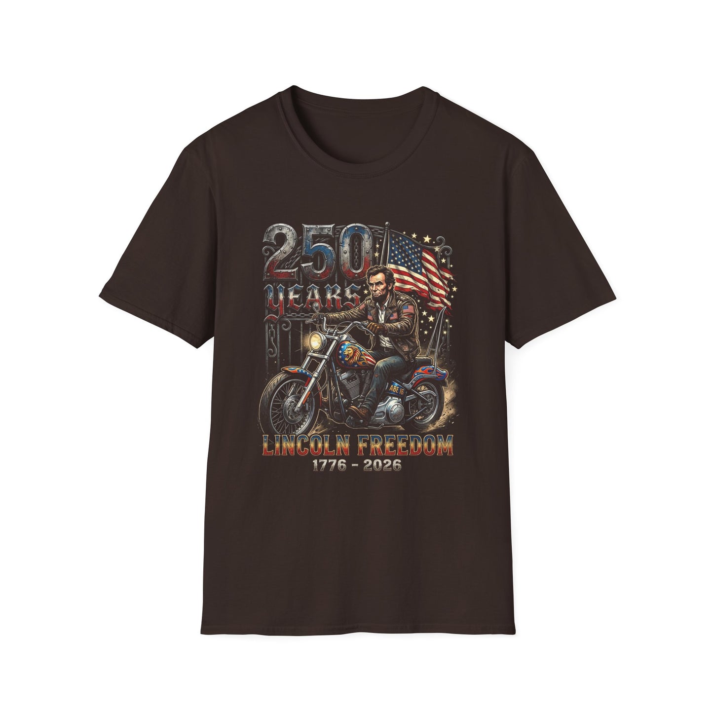 Lincoln Freedom 250 Years T-Shirt – Patriotic Motorcycle Graphic (1776–2026)