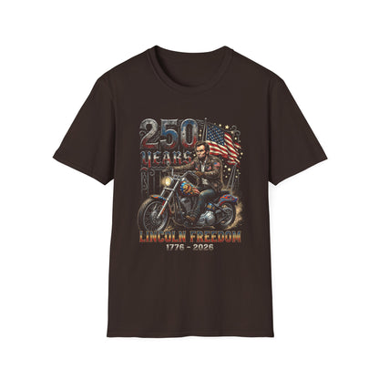 Lincoln Freedom 250 Years T-Shirt – Patriotic Motorcycle Graphic (1776–2026)