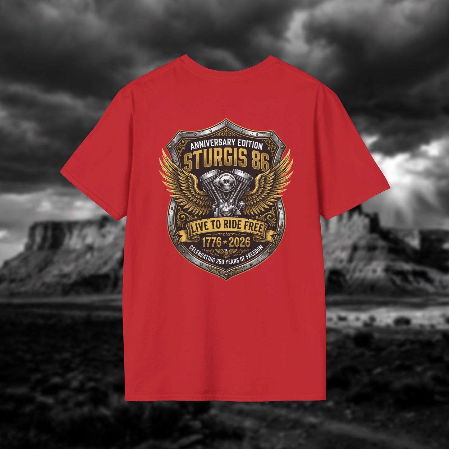 Sturgis 86 Anniversary Motorcycle T-Shirt — "Live to Ride Free"
