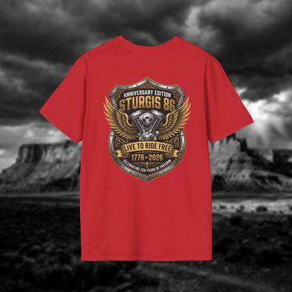 Sturgis 86 Anniversary Motorcycle T-Shirt — "Live to Ride Free"