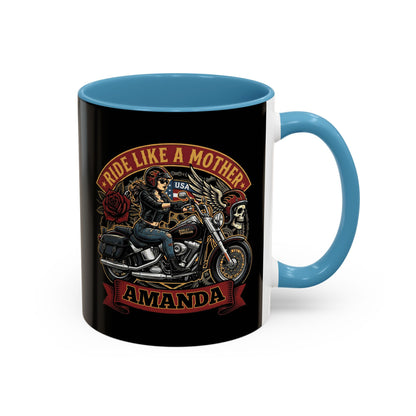 Personalized Biker Mom Mug, Custom Name Motorcycle Coffee Cup, Ride Like a Mother Accent Mug, Mothers Day Gift for Her