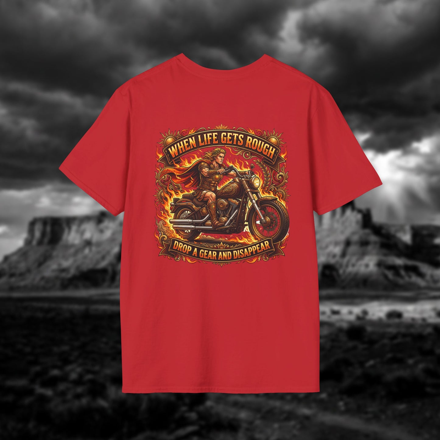 Apollo’s Chariot — "When Life Gets Rough, Drop a Gear and Disappear" Vintage Motorcycle Tee