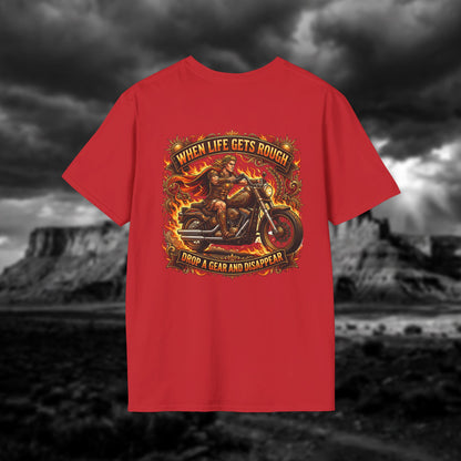 Apollo’s Chariot — "When Life Gets Rough, Drop a Gear and Disappear" Vintage Motorcycle Tee