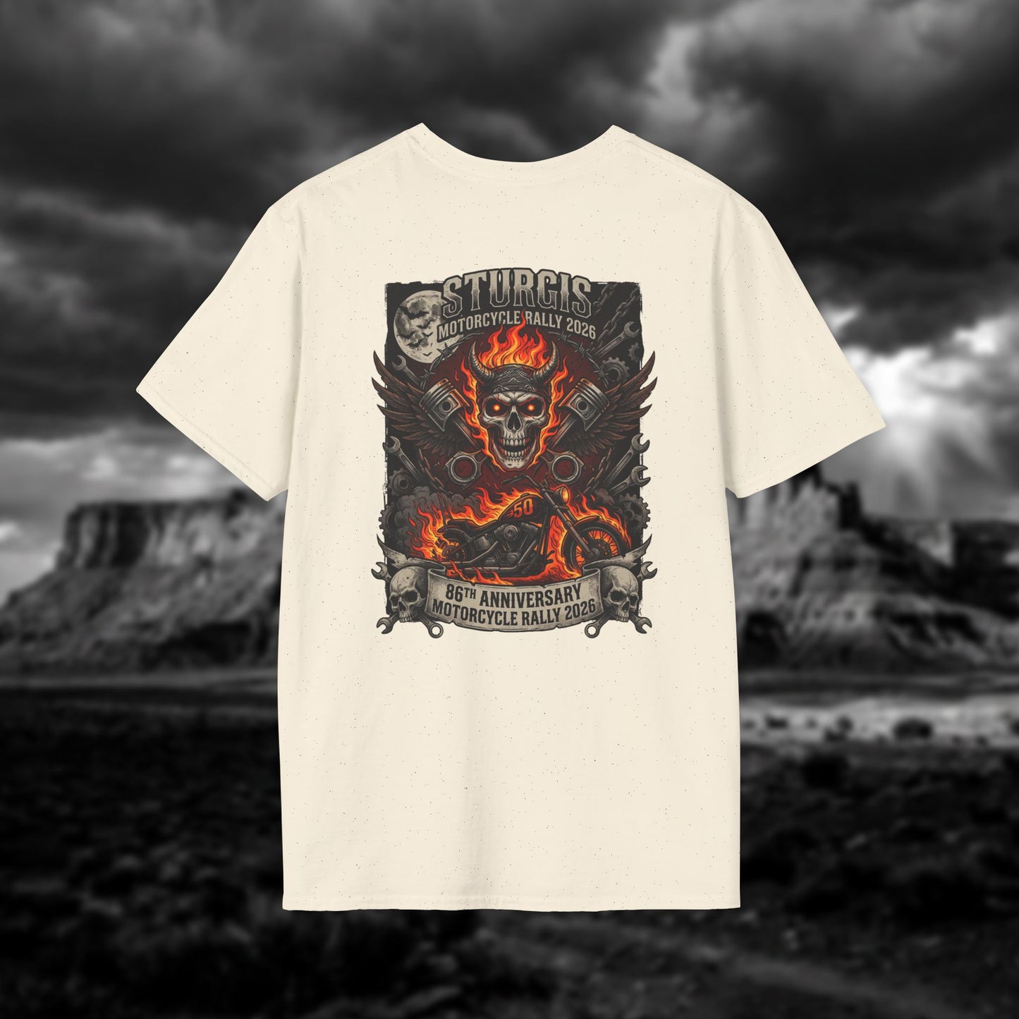 Sturgis 2026 86th Anniversary Special Edition T-Shirt - Hell on Wheels Skull & Flames