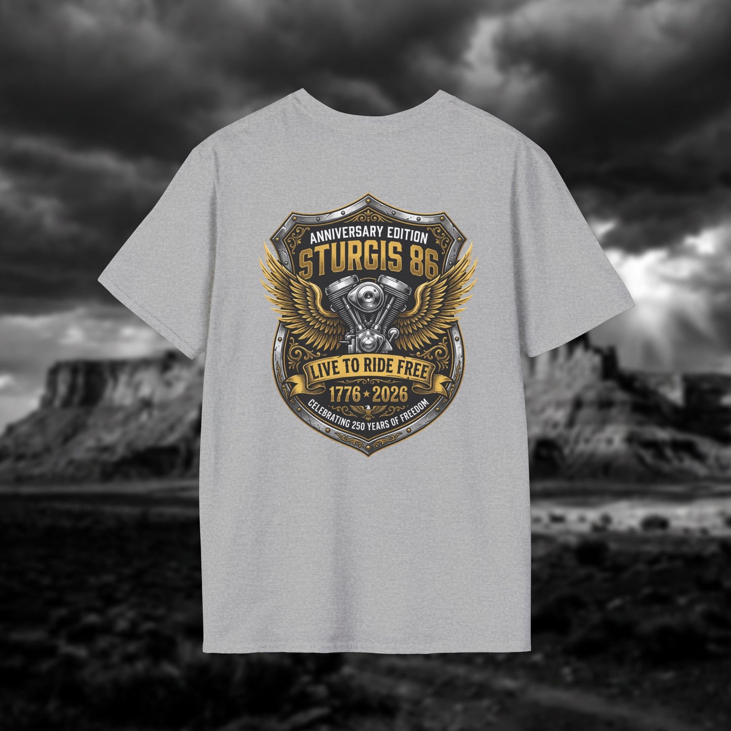 Sturgis 86 Anniversary Motorcycle T-Shirt — "Live to Ride Free"
