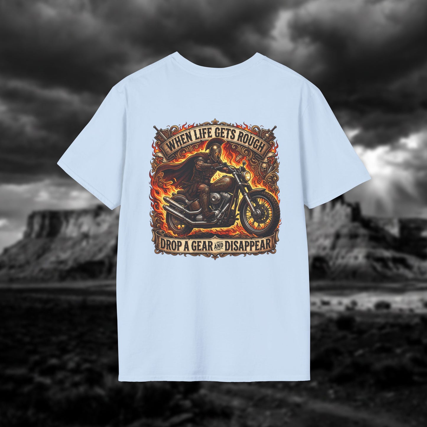 Ares: The God of War – Rule the Asphalt - "When Life Gets Rough Drop a Gear & Disappear" Biker Tee