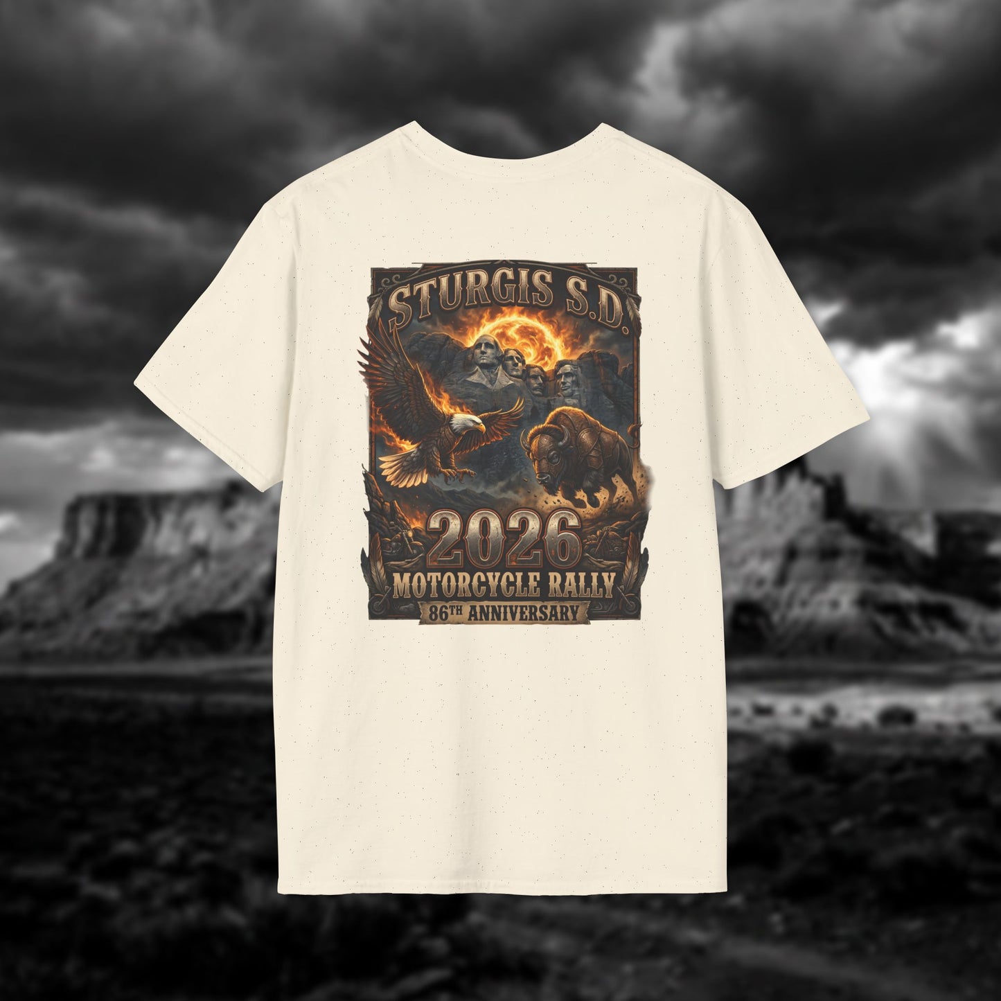 86th Anniversary Sturgis S.D. 2026 Motorcycle Rally T-Shirt - Mount Rushmore Heritage Edition