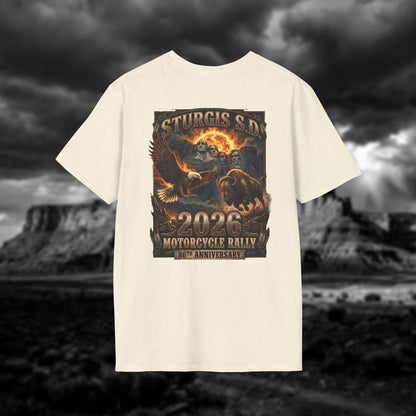 86th Anniversary Sturgis S.D. 2026 Motorcycle Rally T-Shirt - Mount Rushmore Heritage Edition
