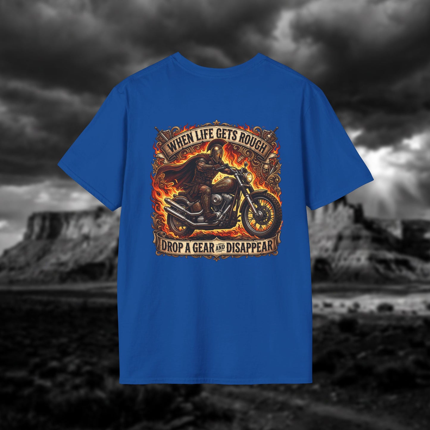 Ares: The God of War – Rule the Asphalt - "When Life Gets Rough Drop a Gear & Disappear" Biker Tee