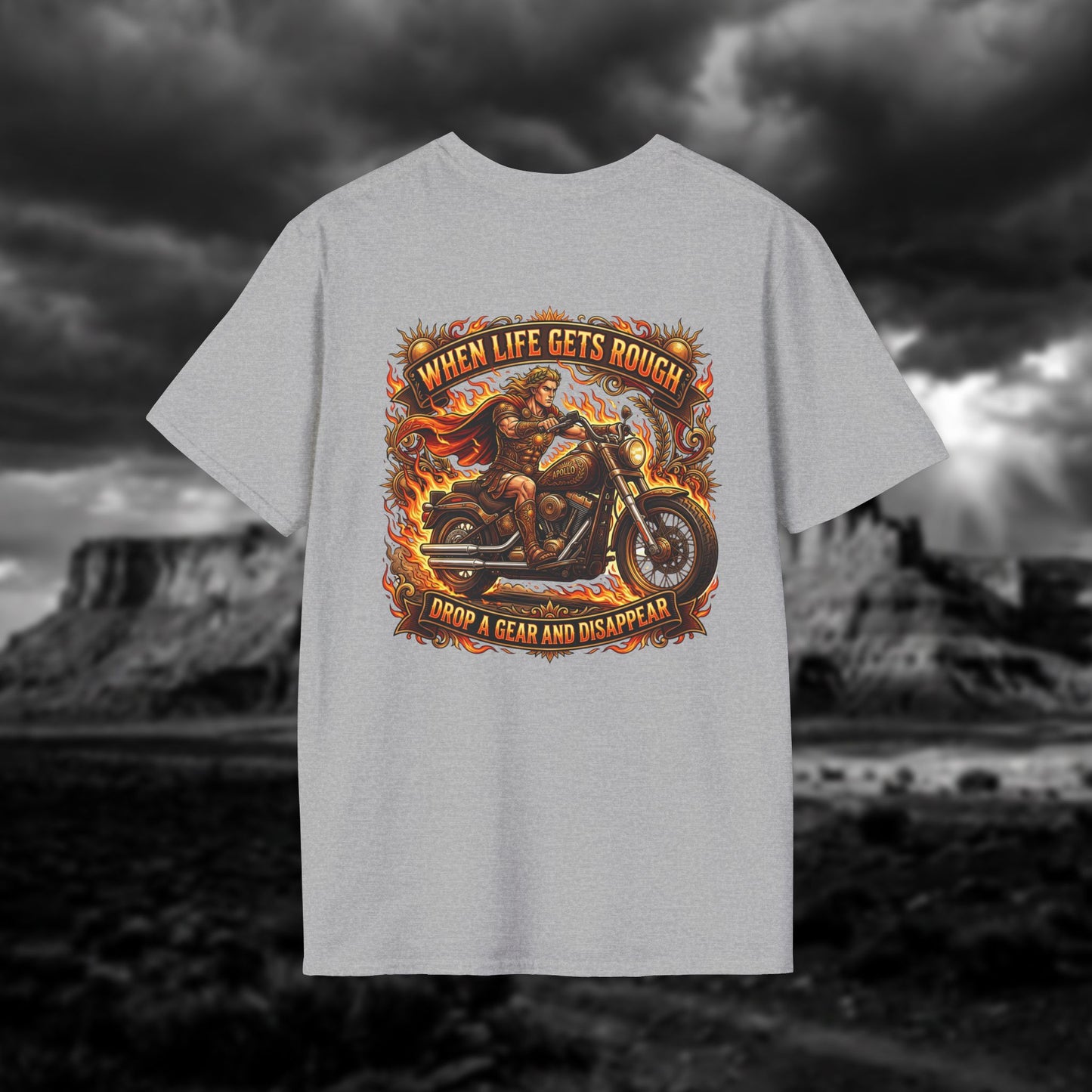 Apollo’s Chariot — "When Life Gets Rough, Drop a Gear and Disappear" Vintage Motorcycle Tee