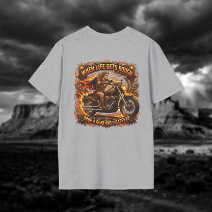 Apollo’s Chariot — "When Life Gets Rough, Drop a Gear and Disappear" Vintage Motorcycle Tee