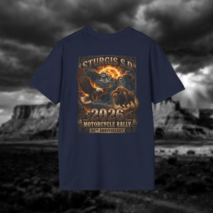 86th Anniversary Sturgis S.D. 2026 Motorcycle Rally T-Shirt - Mount Rushmore Heritage Edition