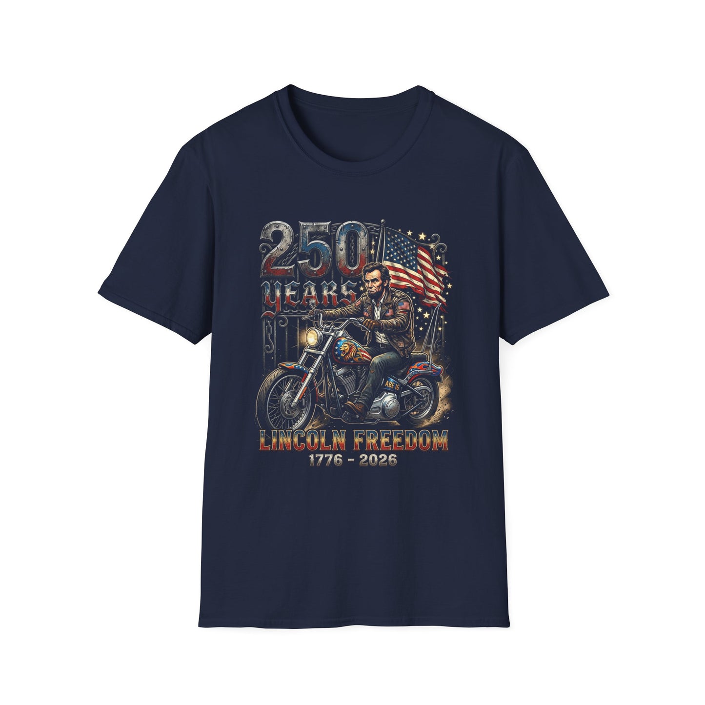 Lincoln Freedom 250 Years T-Shirt – Patriotic Motorcycle Graphic (1776–2026)