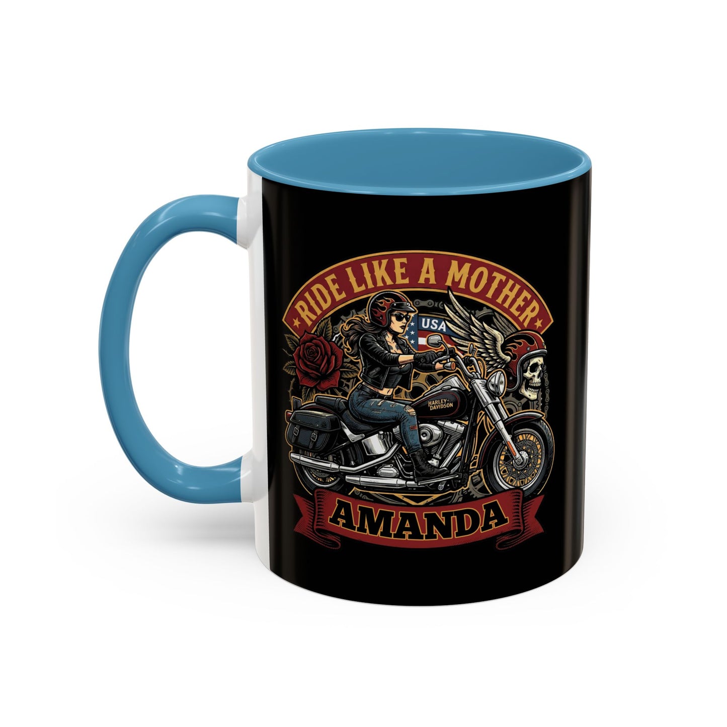Personalized Biker Mom Mug, Custom Name Motorcycle Coffee Cup, Ride Like a Mother Accent Mug, Mothers Day Gift for Her