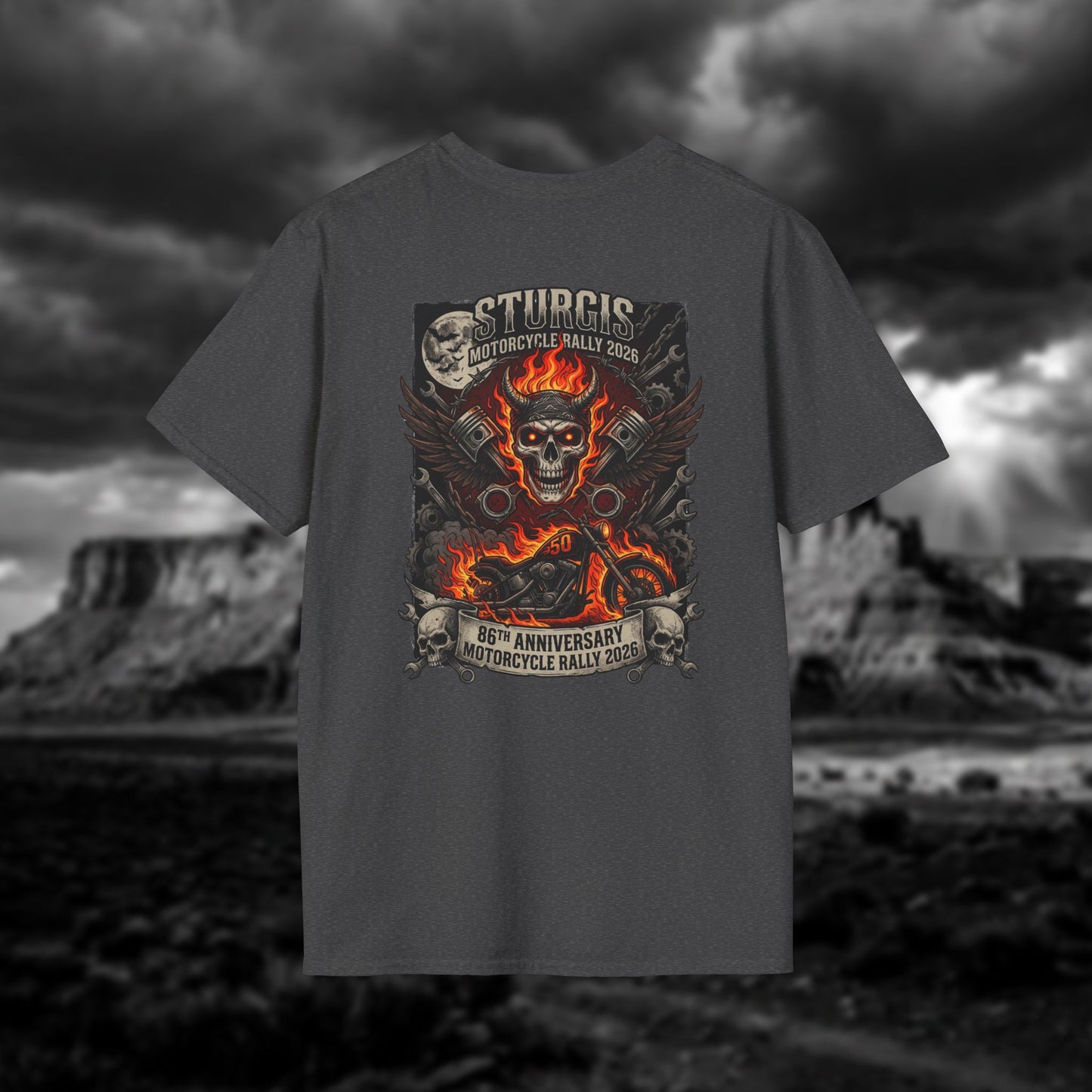 Sturgis 2026 86th Anniversary Special Edition T-Shirt - Hell on Wheels Skull & Flames
