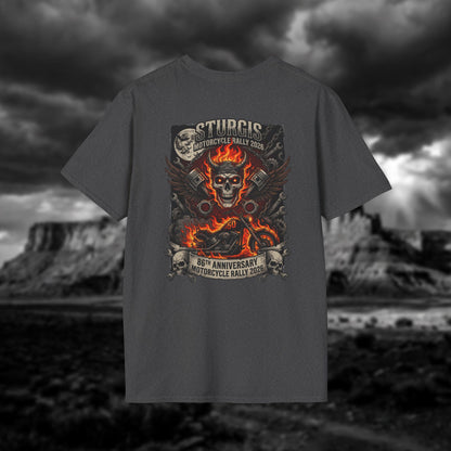 Sturgis 2026 86th Anniversary Special Edition T-Shirt - Hell on Wheels Skull & Flames