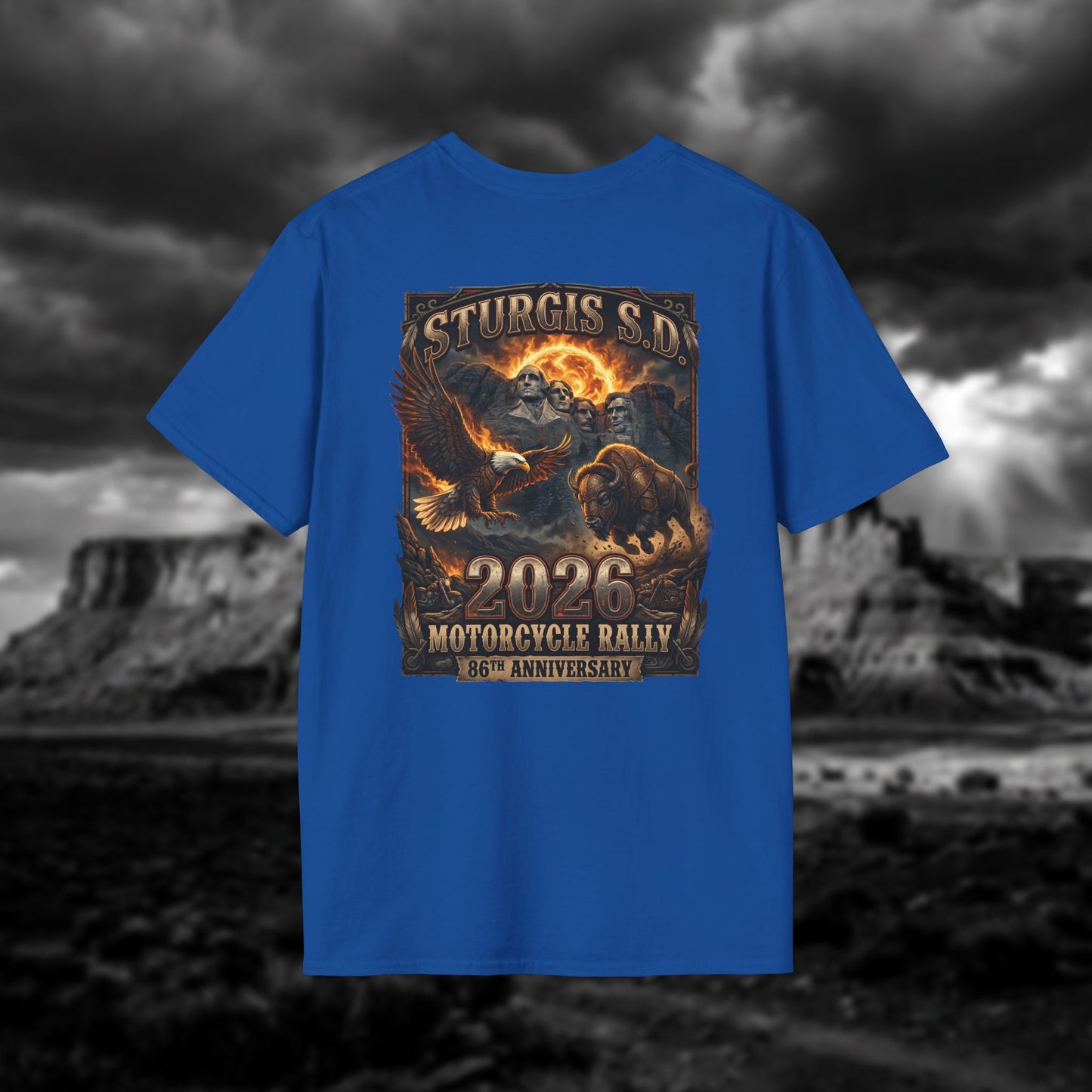 86th Anniversary Sturgis S.D. 2026 Motorcycle Rally T-Shirt - Mount Rushmore Heritage Edition