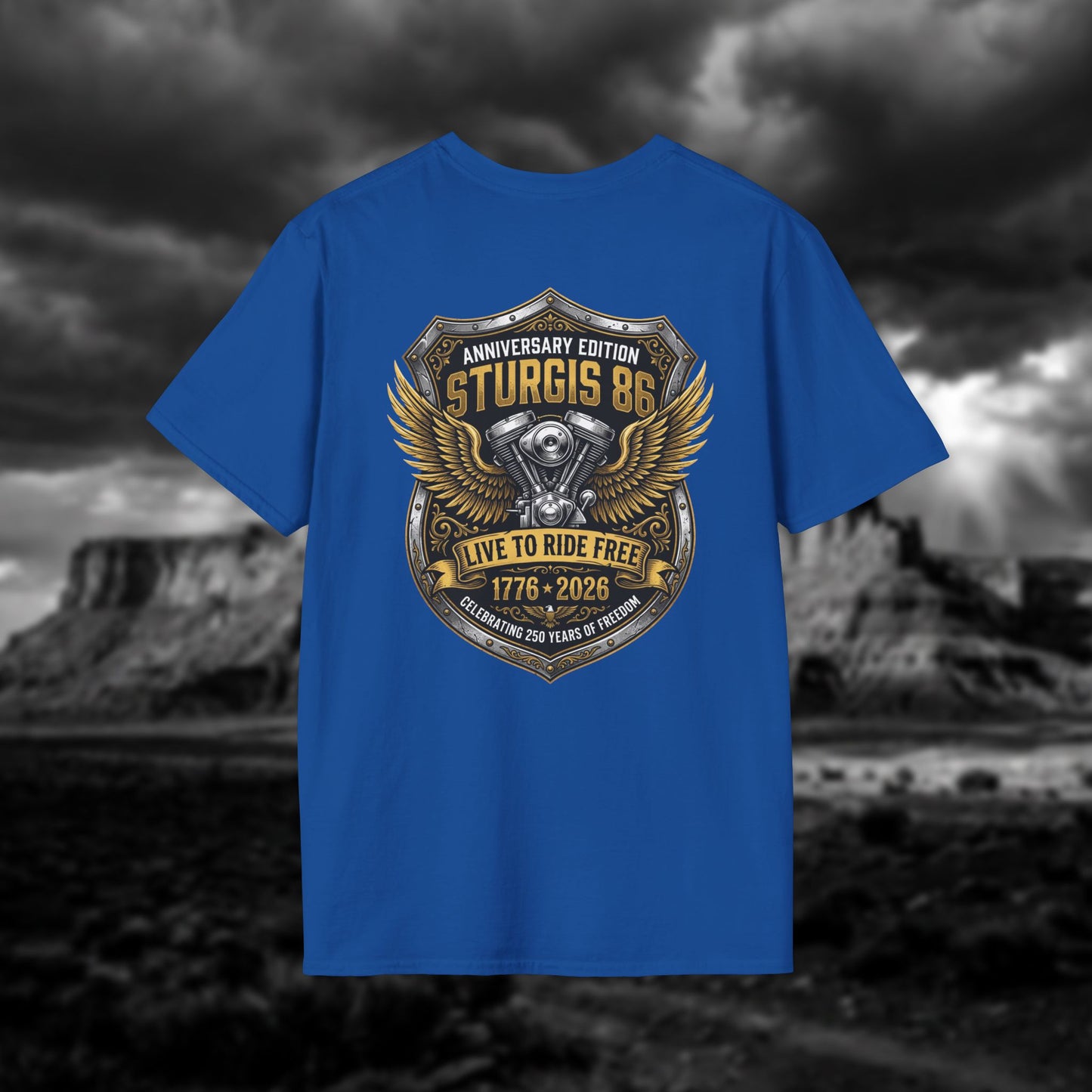 Sturgis 86 Anniversary Motorcycle T-Shirt — "Live to Ride Free"