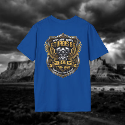 Sturgis 86 Anniversary Motorcycle T-Shirt — "Live to Ride Free"