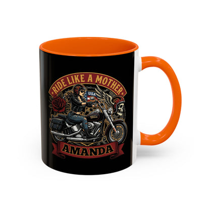 Personalized Biker Mom Mug, Custom Name Motorcycle Coffee Cup, Ride Like a Mother Accent Mug, Mothers Day Gift for Her
