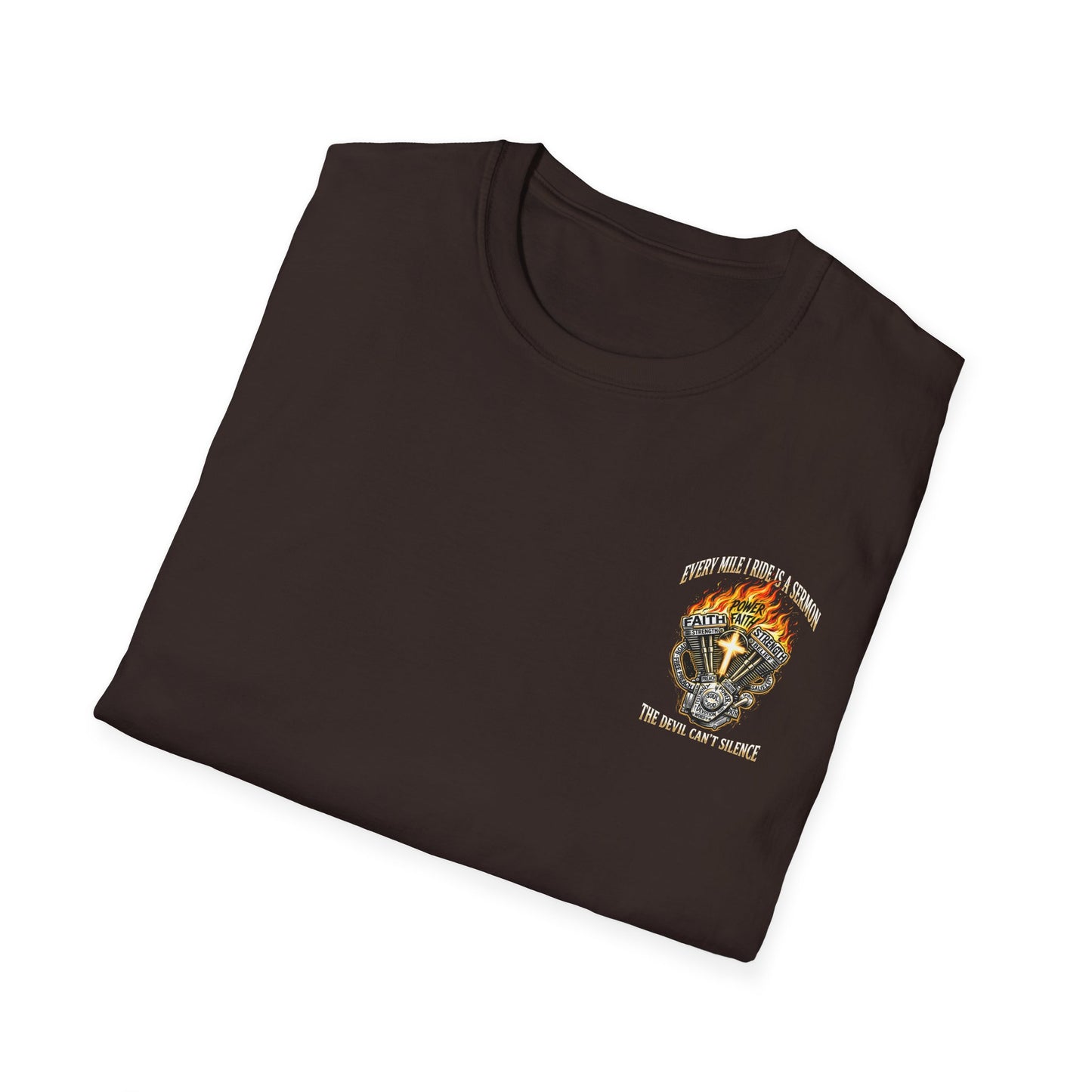Motorcycle T-Shirt — "Every Mile I Ride Is a Sermon" Faith & Fire Biker Tee