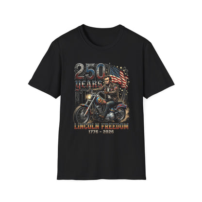 Lincoln Freedom 250 Years T-Shirt – Patriotic Motorcycle Graphic (1776–2026)