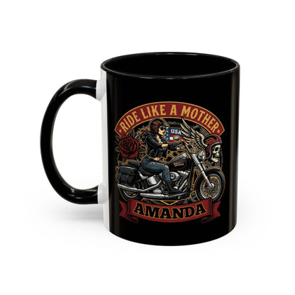 Personalized Biker Mom Mug, Custom Name Motorcycle Coffee Cup, Ride Like a Mother Accent Mug, Mothers Day Gift for Her