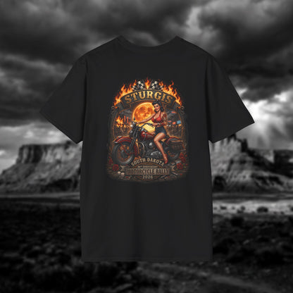 86th Anniversary Sturgis 2026 T-Shirt - Pin-up Biker & Moonshine Edition