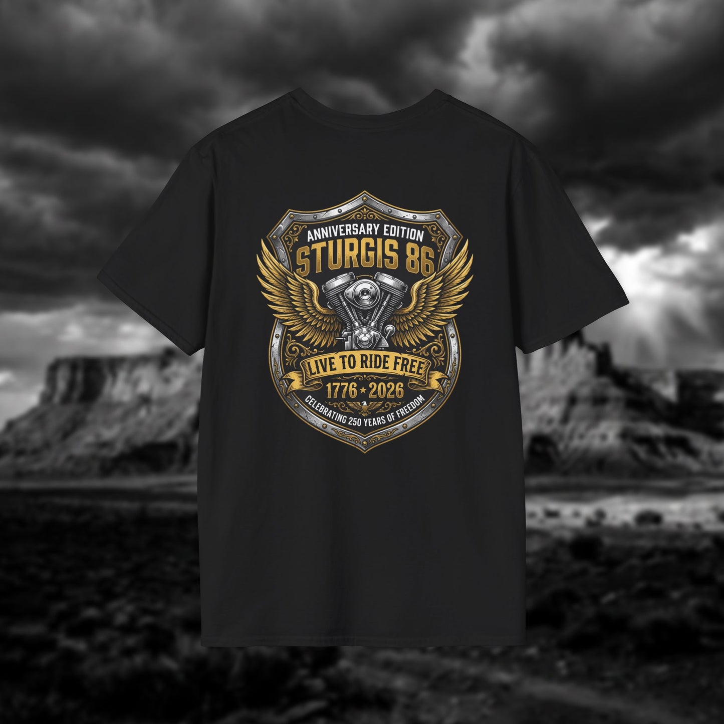 Sturgis 86 Anniversary Motorcycle T-Shirt — "Live to Ride Free"